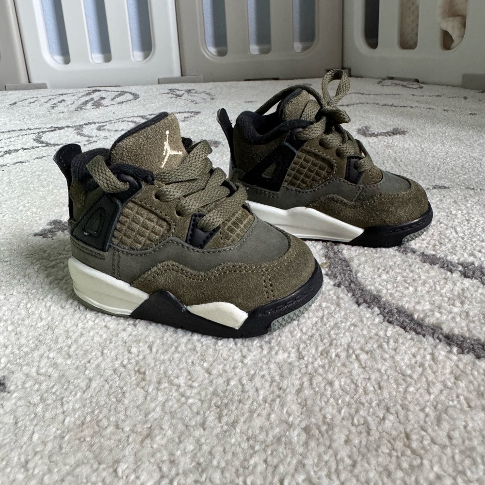 Infant Jordan Retro 4 Craft Olive Green Sneakers